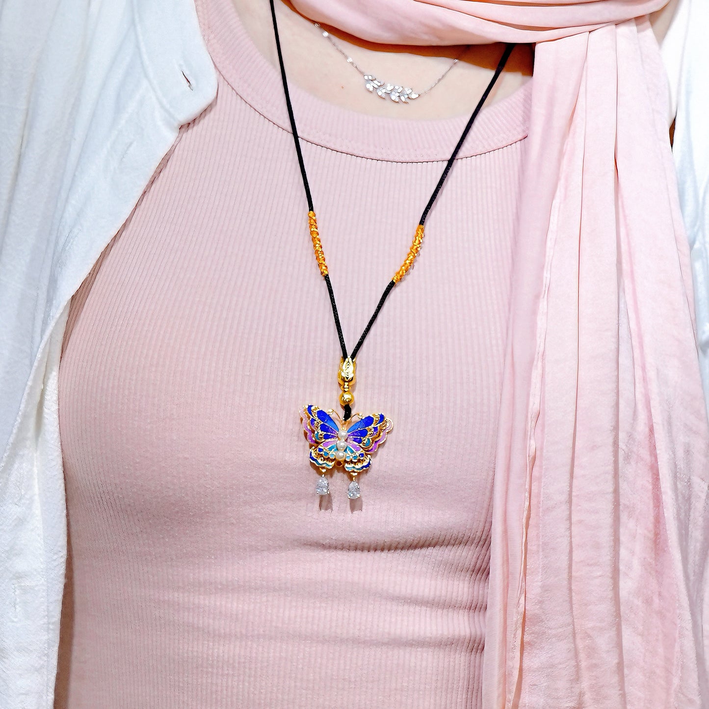 Wings of Noor – Cloisonné Butterfly 18K Gold Pendant