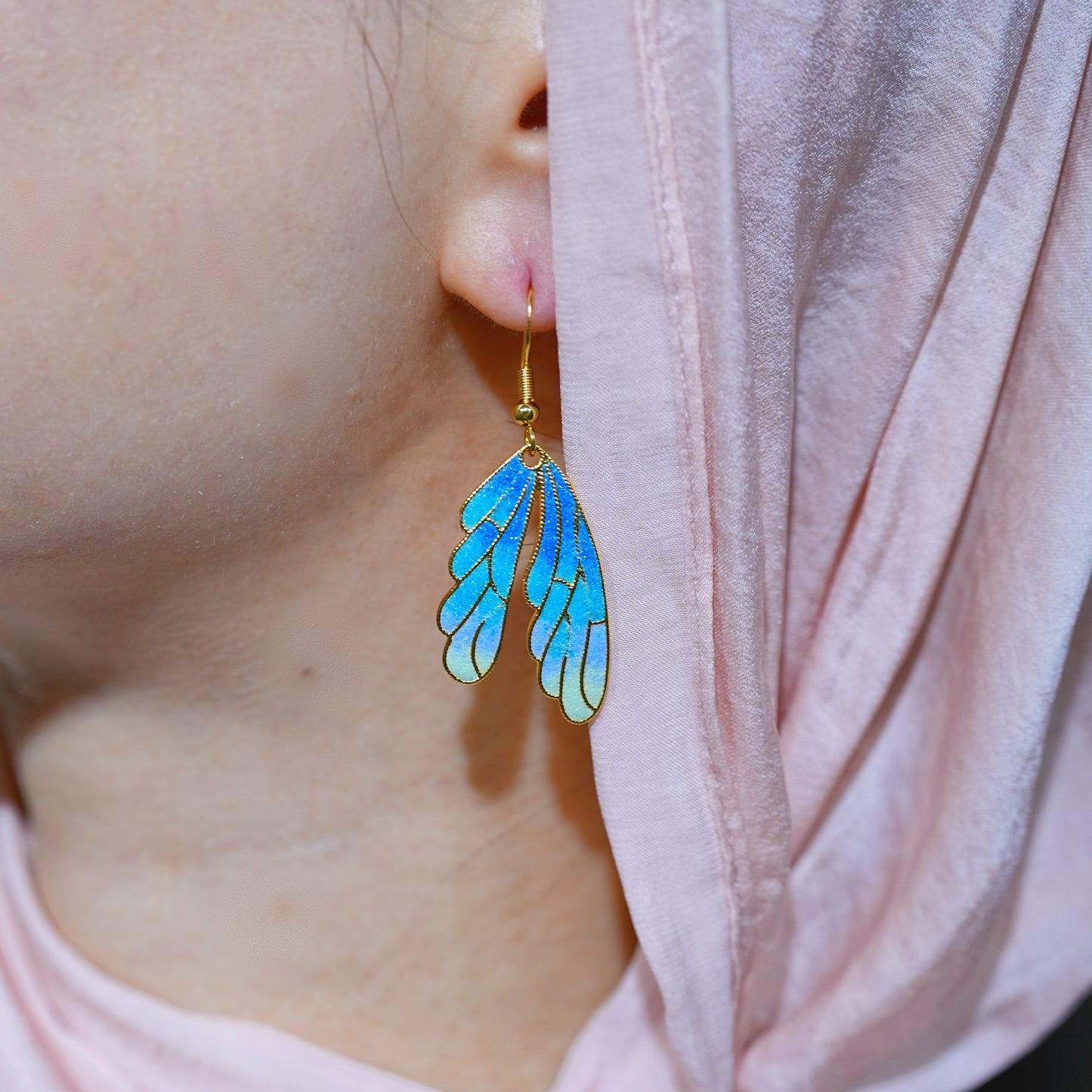 Whispers of the Ocean – Cloisonné Enamel Wing 18K Gold Plated Earrings
