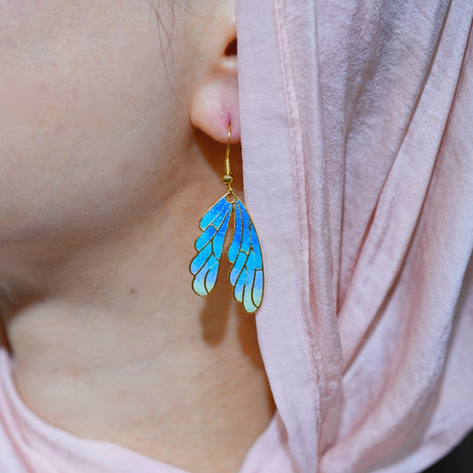 Whispers of the Ocean – Cloisonné Enamel Wing 18K Gold Plated Earrings