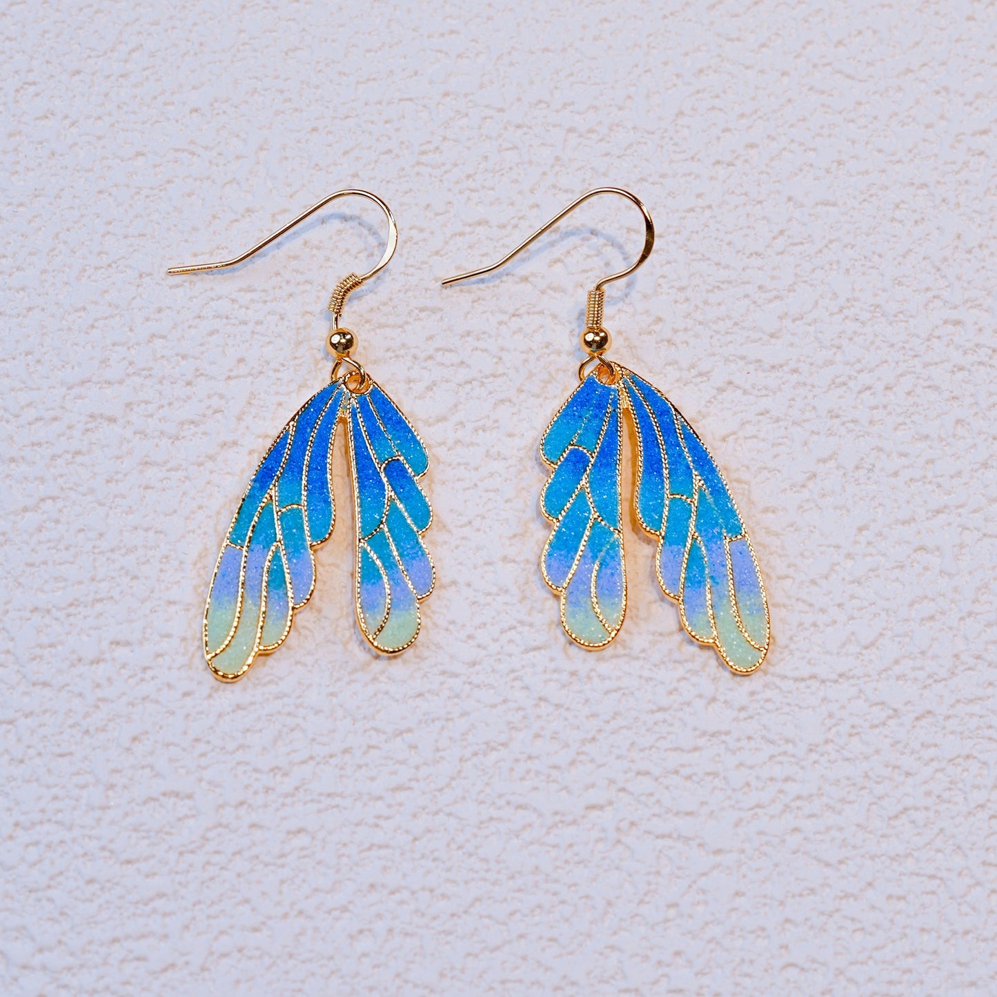 Whispers of the Ocean – Cloisonné Enamel Wing 18K Gold Plated Earrings