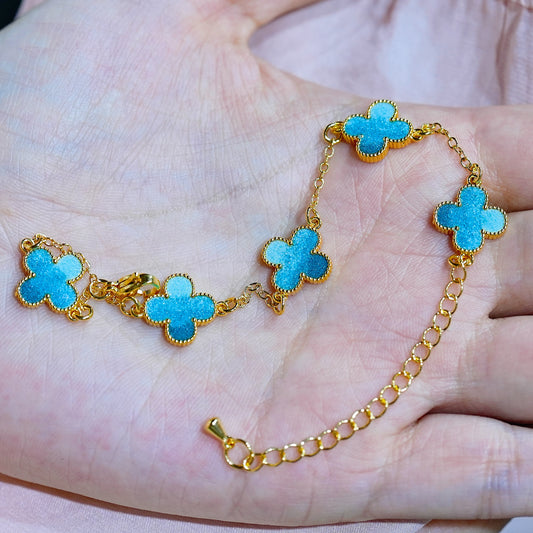 Aqua Blossom – Cloisonné Enamel Floral Bracelet in 18K Gold