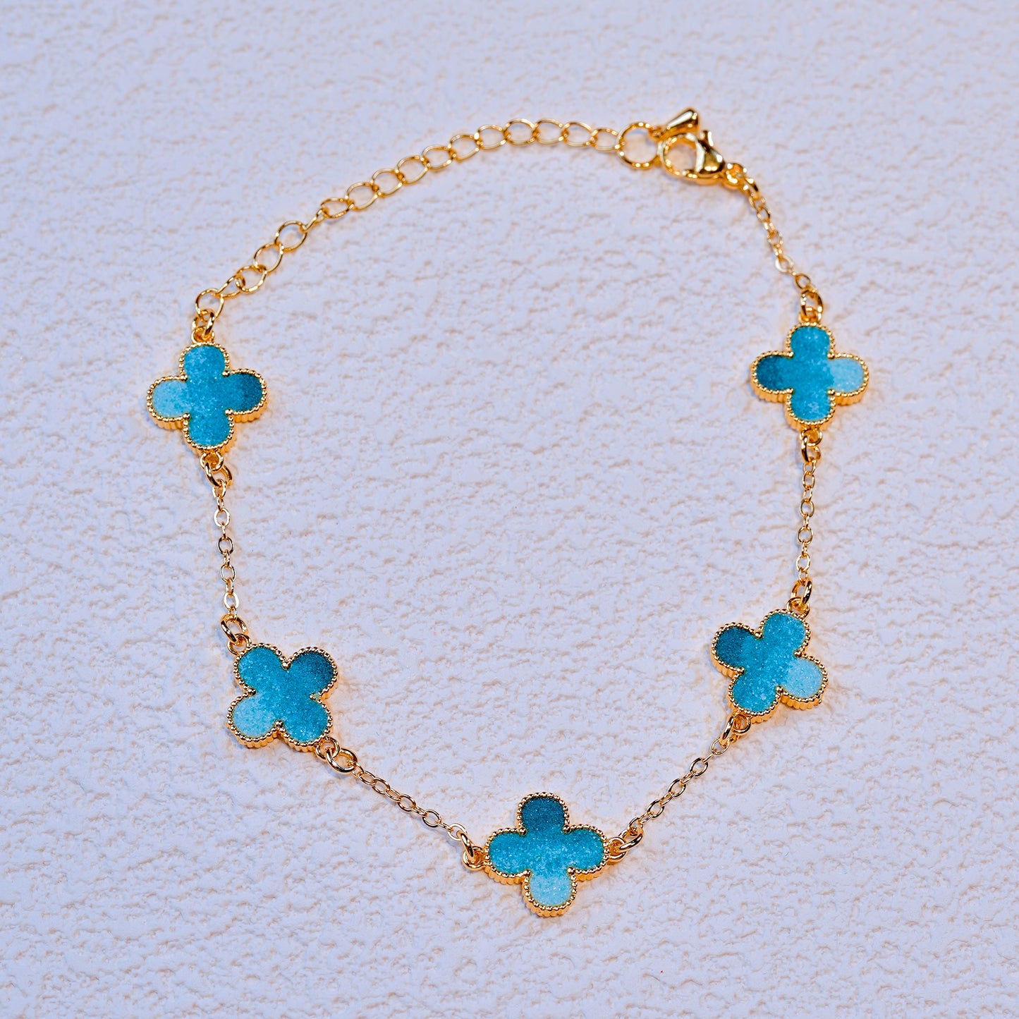 Aqua Blossom – Cloisonné Enamel Floral Bracelet in 18K Gold