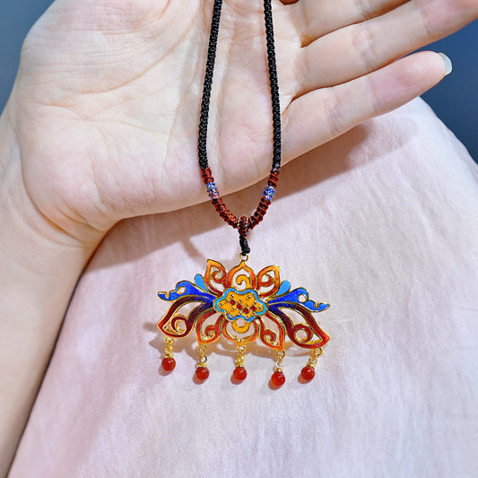 Noor of the Blossom – Cloisonné Pendant in 18K Gold