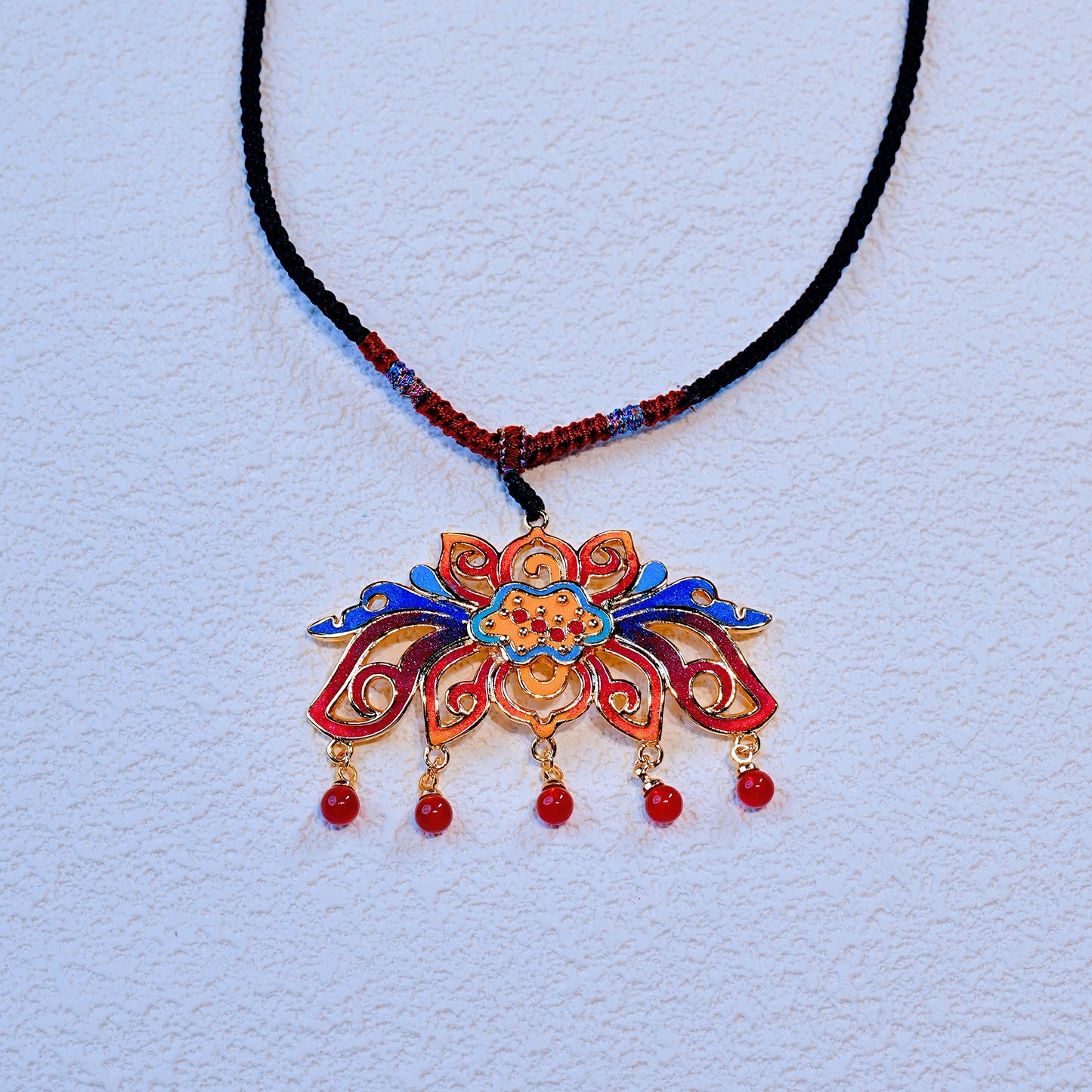 Noor of the Blossom – Cloisonné Pendant in 18K Gold