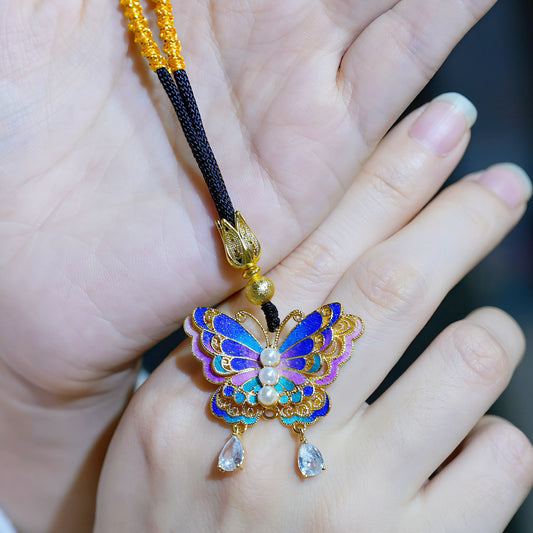 Wings of Noor – Cloisonné Butterfly 18K Gold Pendant
