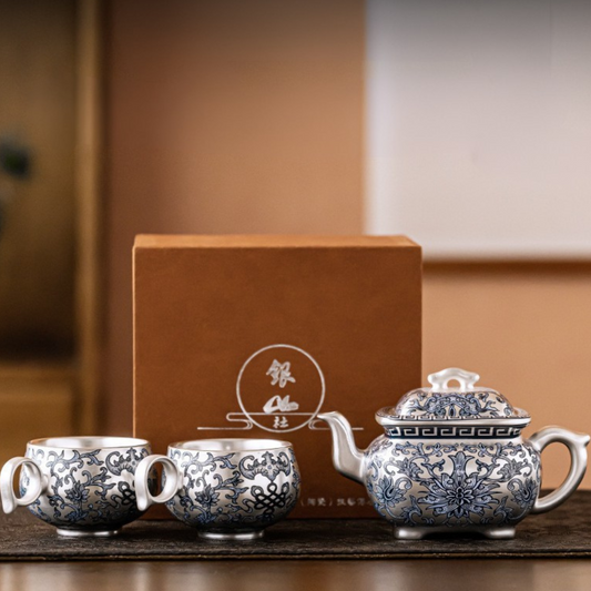Tranquil Enamel-Gilded Silver Tea Set B-999 Pure Silver