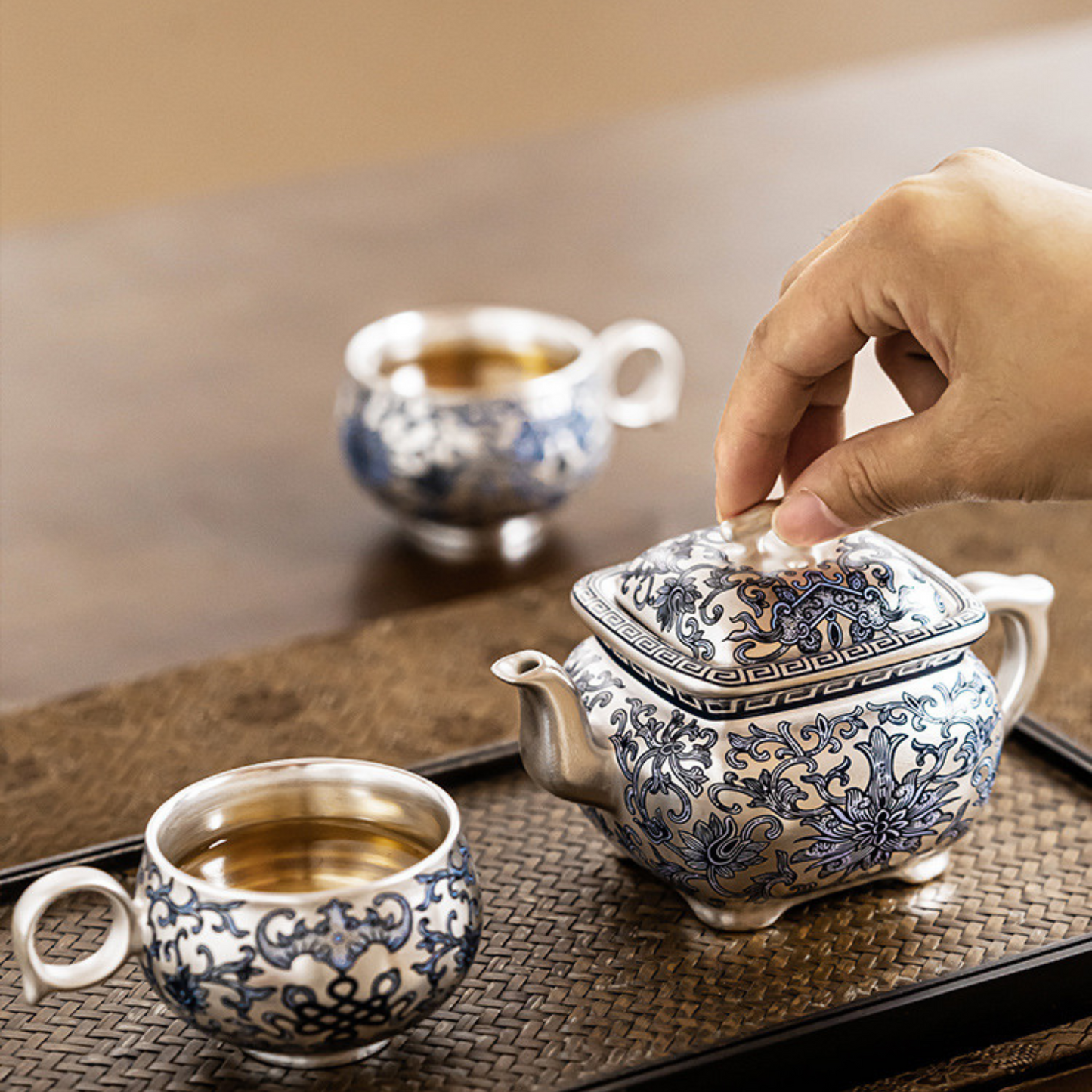 Tranquil Enamel-Gilded Silver Tea Set B-999 Pure Silver