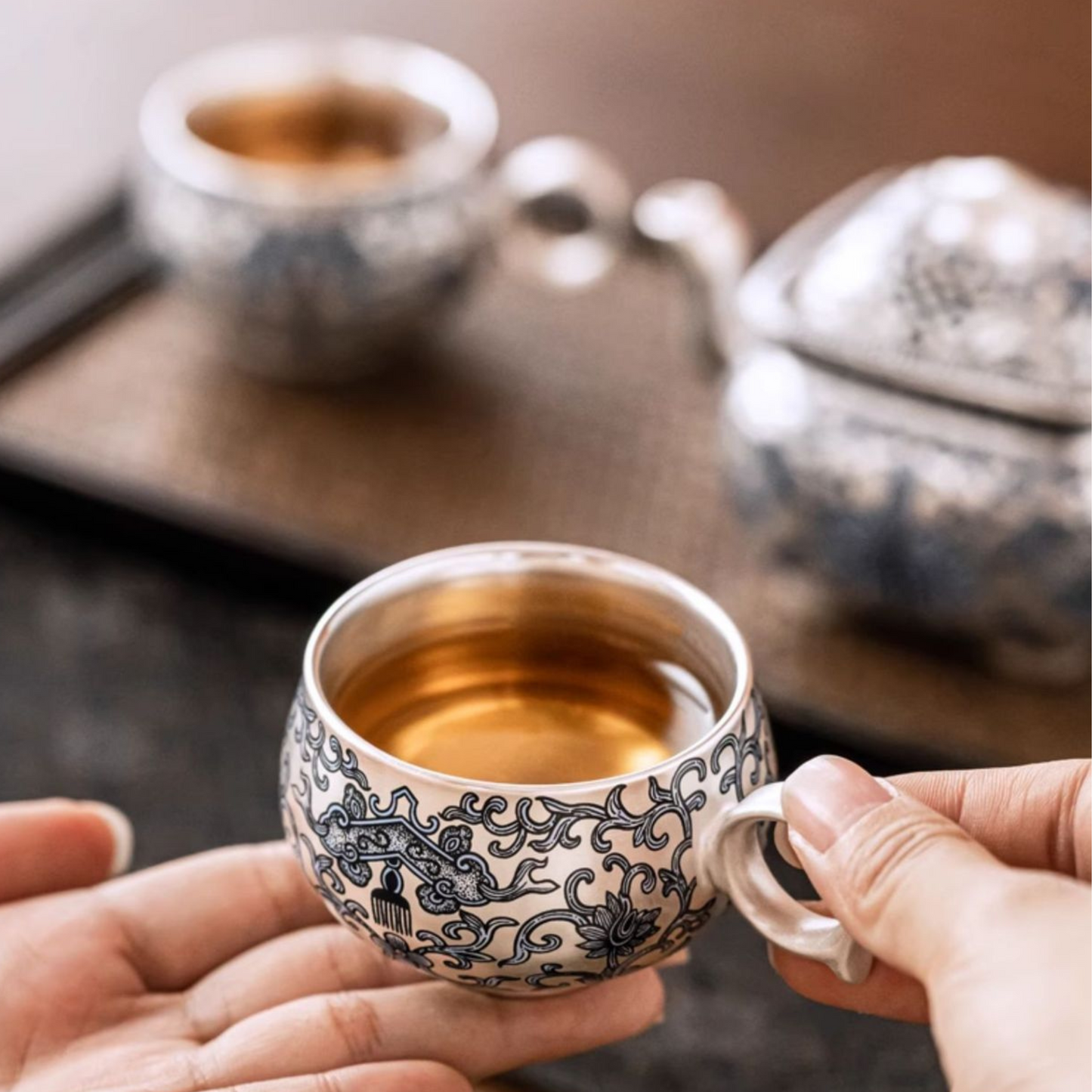 Tranquil Enamel-Gilded Silver Tea Set B-999 Pure Silver