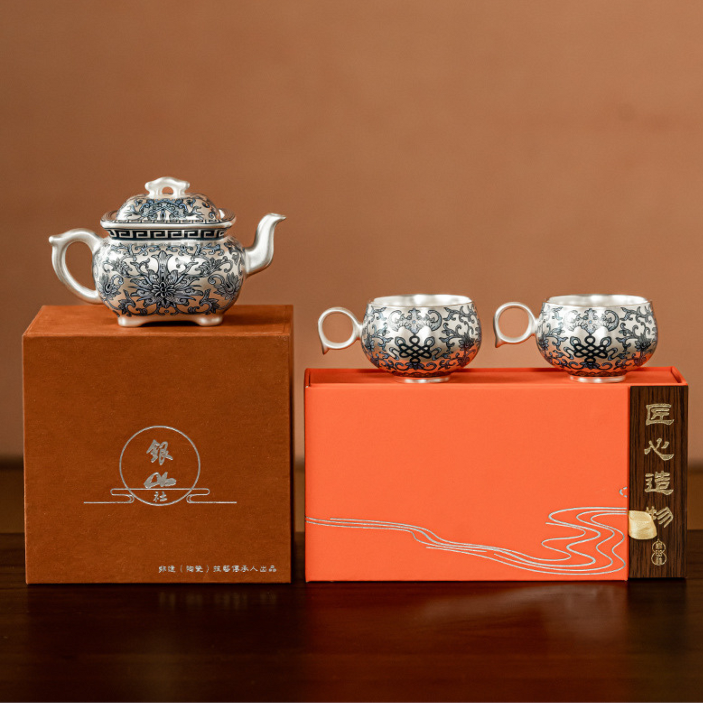 Tranquil Enamel-Gilded Silver Tea Set B-999 Pure Silver