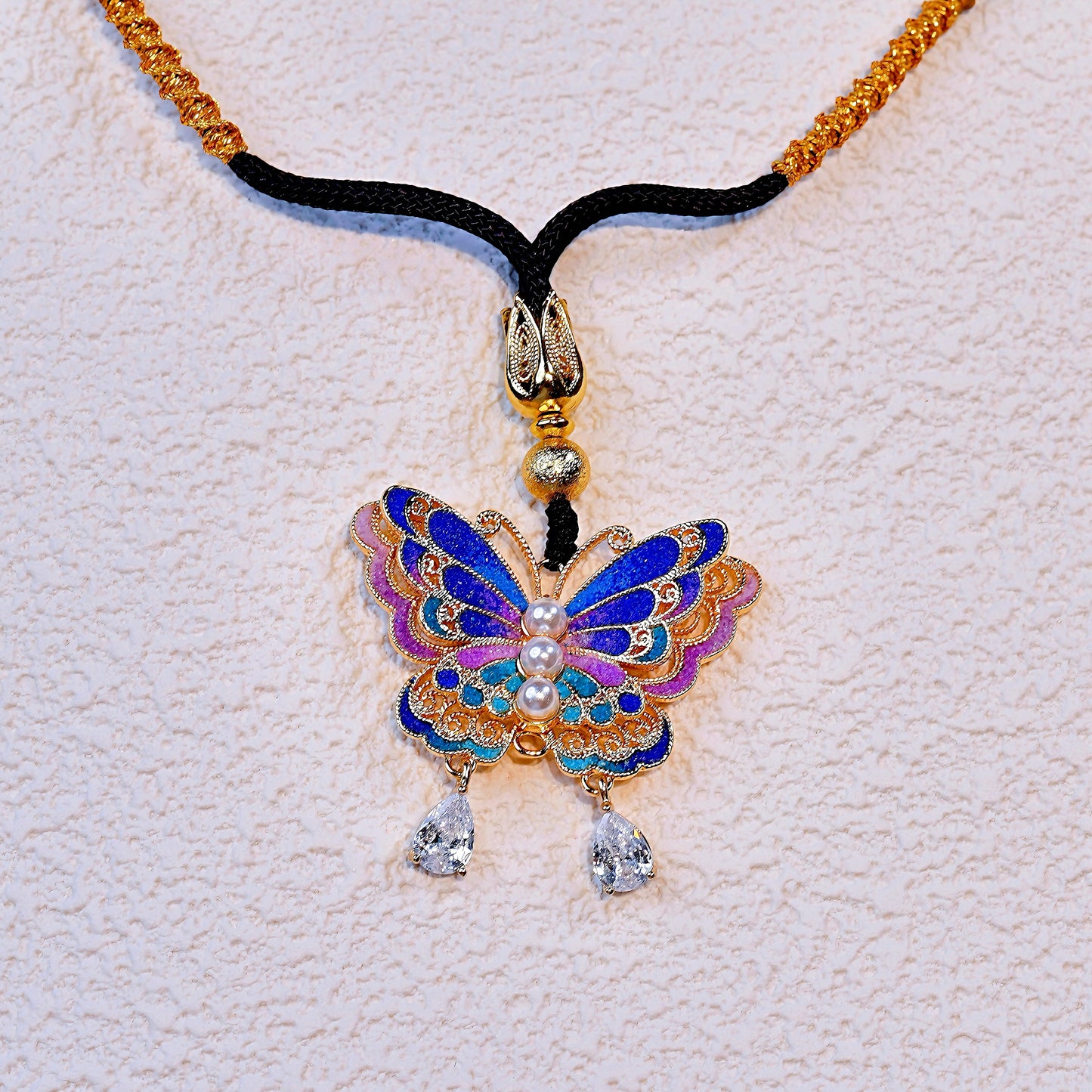 Wings of Noor – Cloisonné Butterfly 18K Gold Pendant