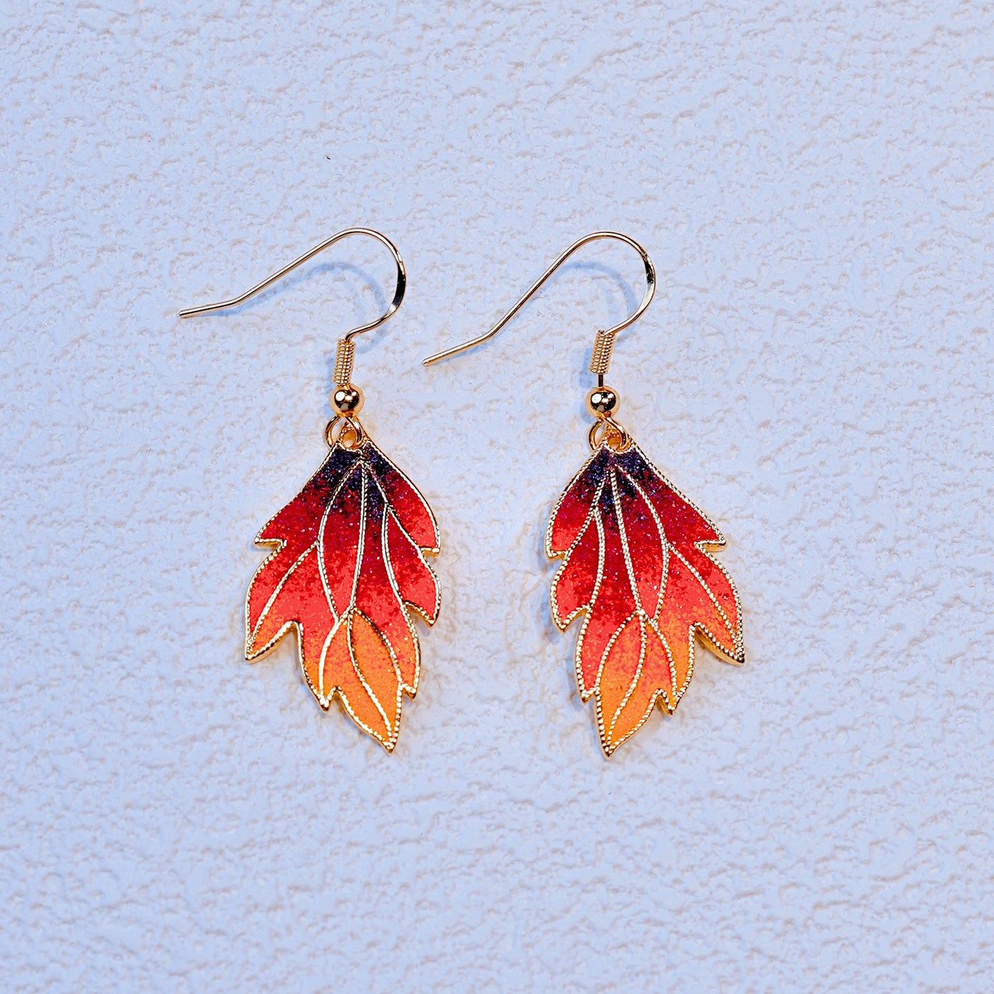 Embers of Autumn – Cloisonné Enamel Leaf Earrings in 18K Gold