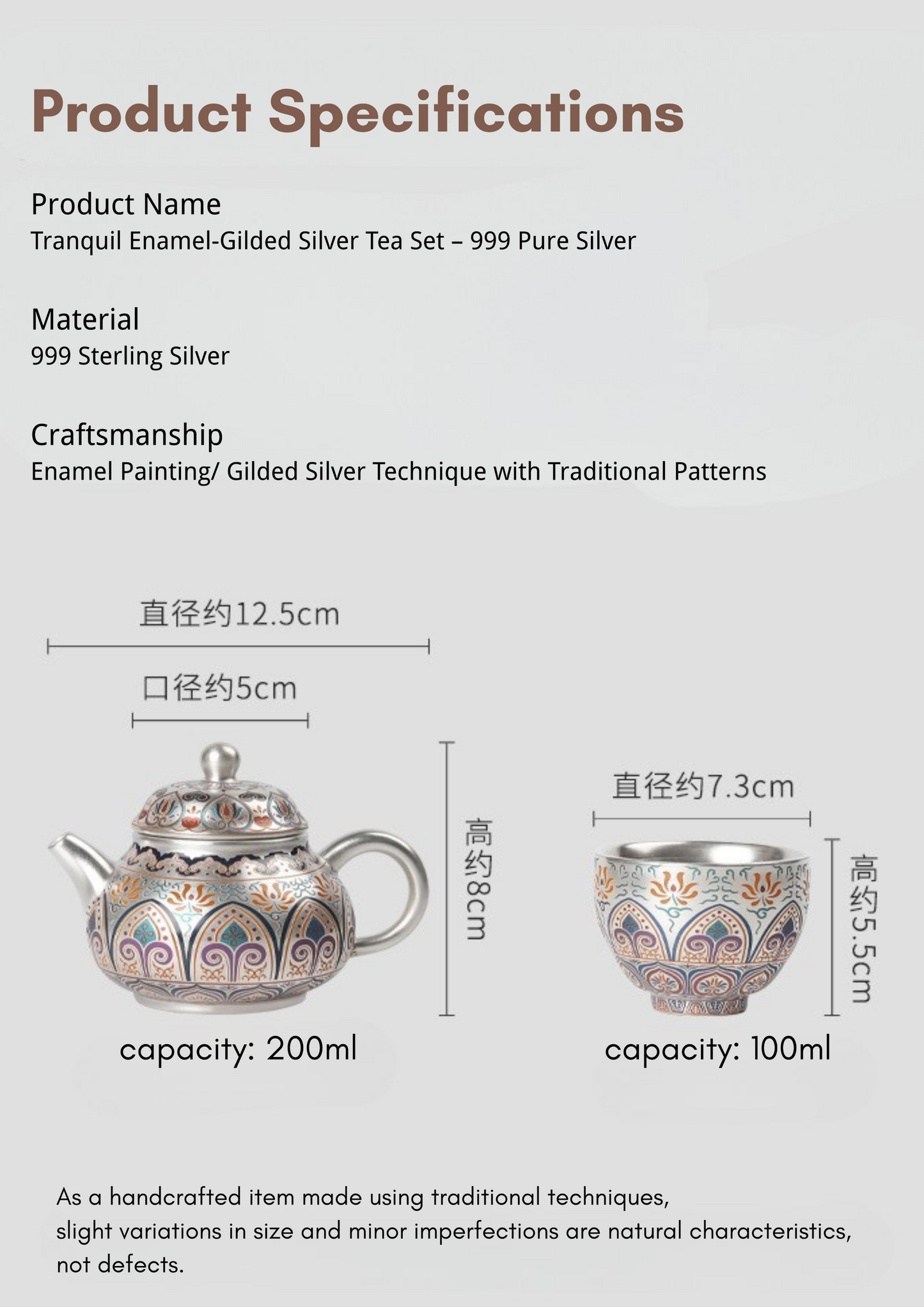 Tranquil Enamel-Gilded Silver Tea Set A– 999 Pure Silver