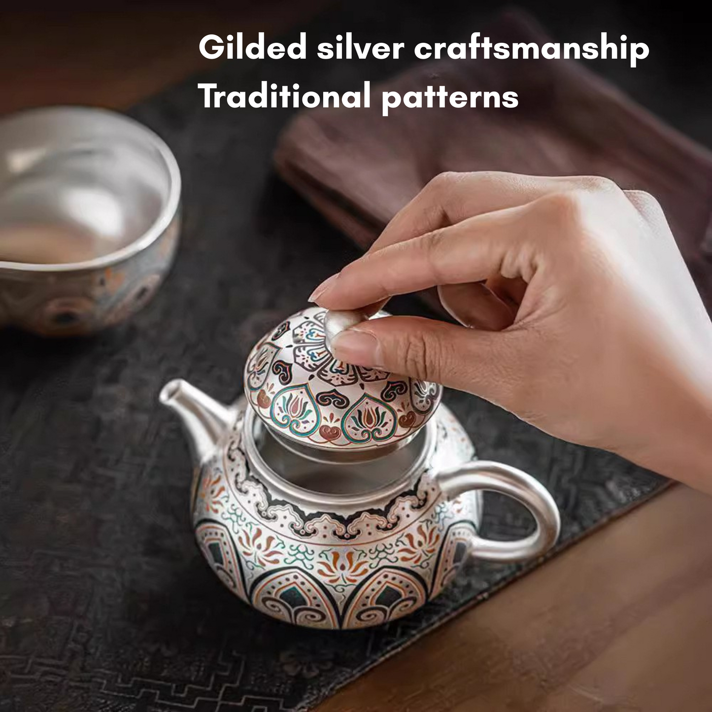 Tranquil Enamel-Gilded Silver Tea Set A– 999 Pure Silver