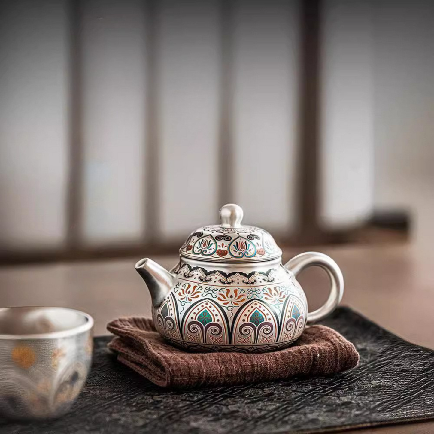 Tranquil Enamel-Gilded Silver Tea Set A– 999 Pure Silver