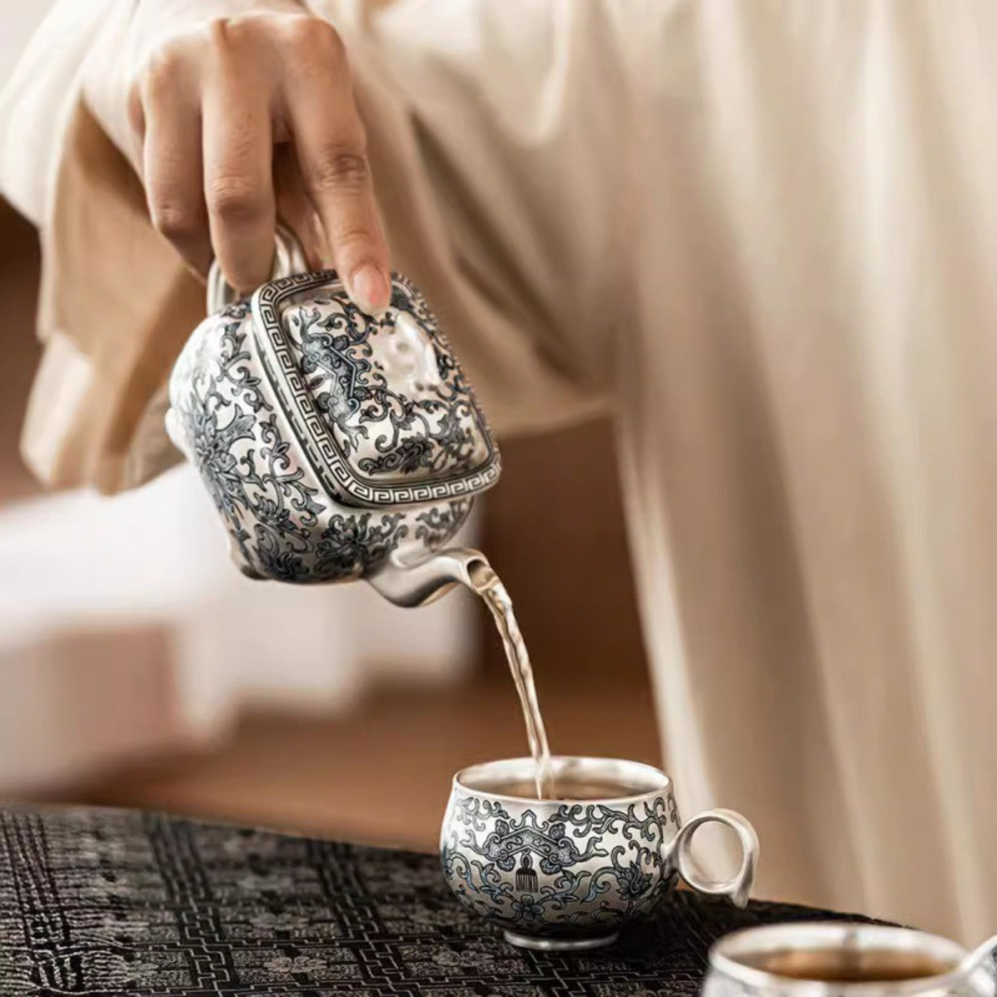Tranquil Enamel-Gilded Silver Tea Set B-999 Pure Silver